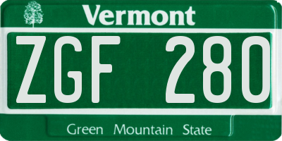 VT license plate ZGF280