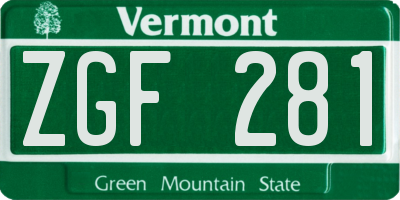VT license plate ZGF281