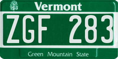 VT license plate ZGF283