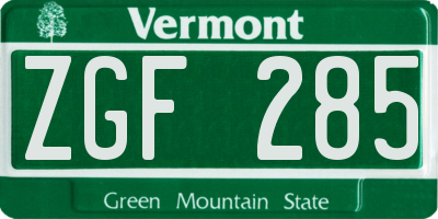 VT license plate ZGF285