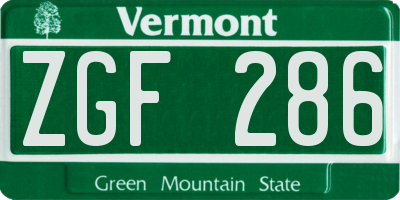 VT license plate ZGF286