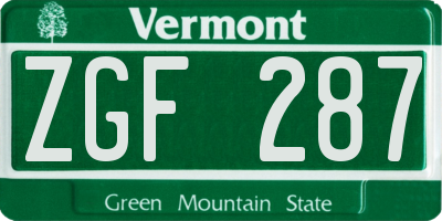 VT license plate ZGF287