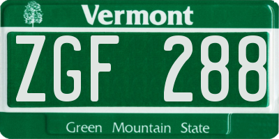 VT license plate ZGF288
