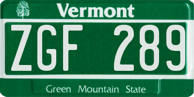 VT license plate ZGF289