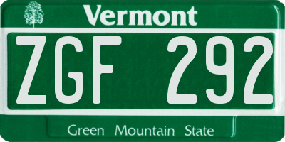 VT license plate ZGF292