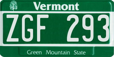 VT license plate ZGF293