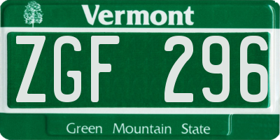 VT license plate ZGF296