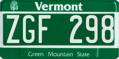 VT license plate ZGF298