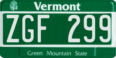 VT license plate ZGF299