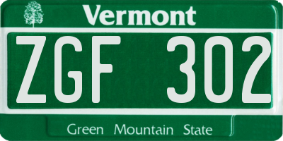 VT license plate ZGF302