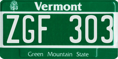 VT license plate ZGF303