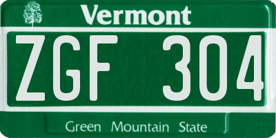 VT license plate ZGF304