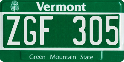 VT license plate ZGF305