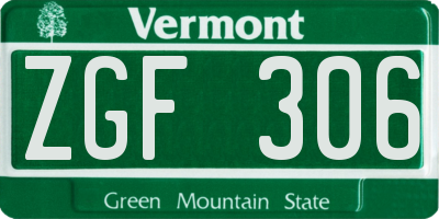 VT license plate ZGF306