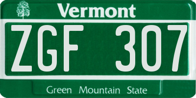 VT license plate ZGF307