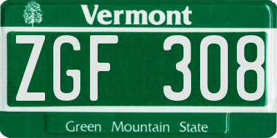 VT license plate ZGF308