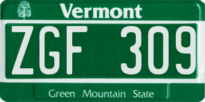 VT license plate ZGF309