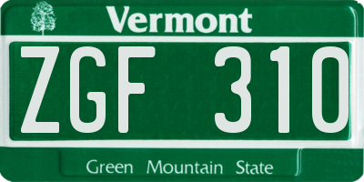 VT license plate ZGF310