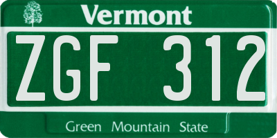 VT license plate ZGF312