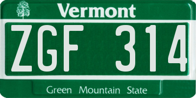 VT license plate ZGF314