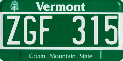 VT license plate ZGF315