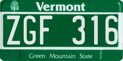VT license plate ZGF316