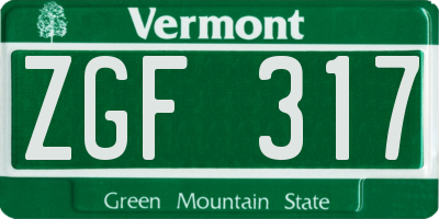 VT license plate ZGF317