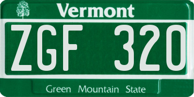 VT license plate ZGF320