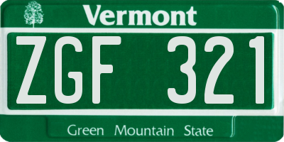 VT license plate ZGF321