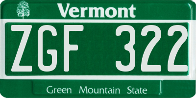 VT license plate ZGF322