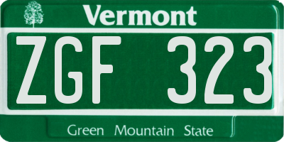 VT license plate ZGF323