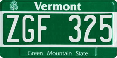 VT license plate ZGF325
