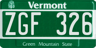 VT license plate ZGF326