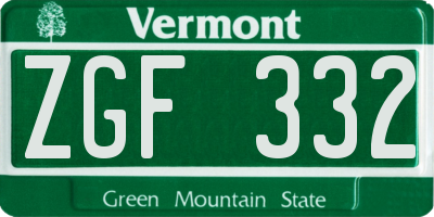 VT license plate ZGF332