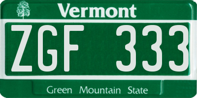 VT license plate ZGF333