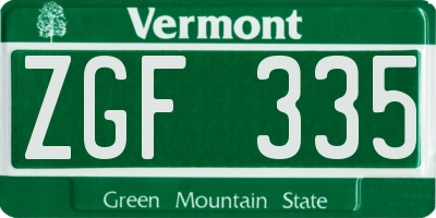 VT license plate ZGF335