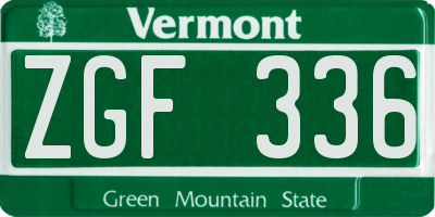 VT license plate ZGF336