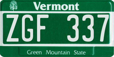 VT license plate ZGF337