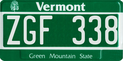 VT license plate ZGF338