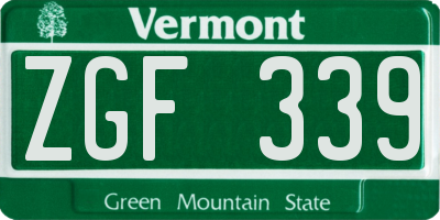 VT license plate ZGF339