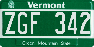 VT license plate ZGF342