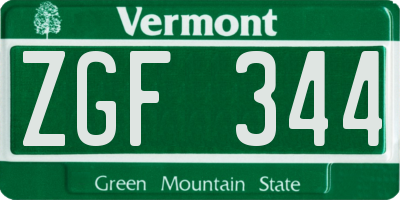 VT license plate ZGF344