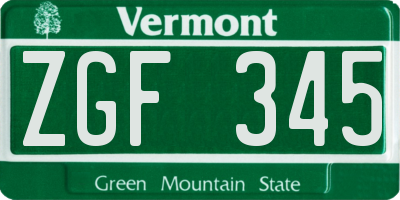 VT license plate ZGF345