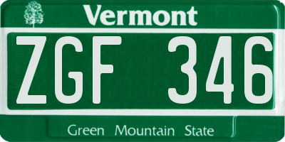 VT license plate ZGF346