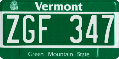 VT license plate ZGF347