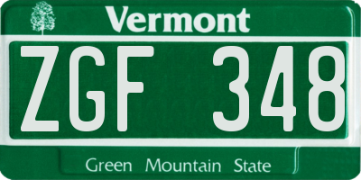 VT license plate ZGF348