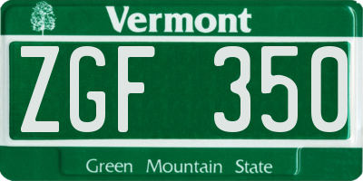 VT license plate ZGF350