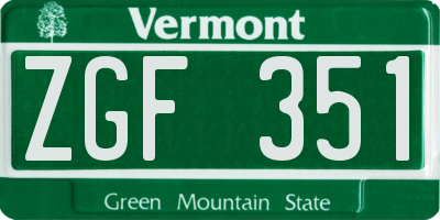 VT license plate ZGF351