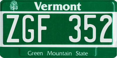 VT license plate ZGF352