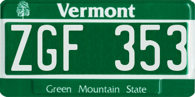 VT license plate ZGF353